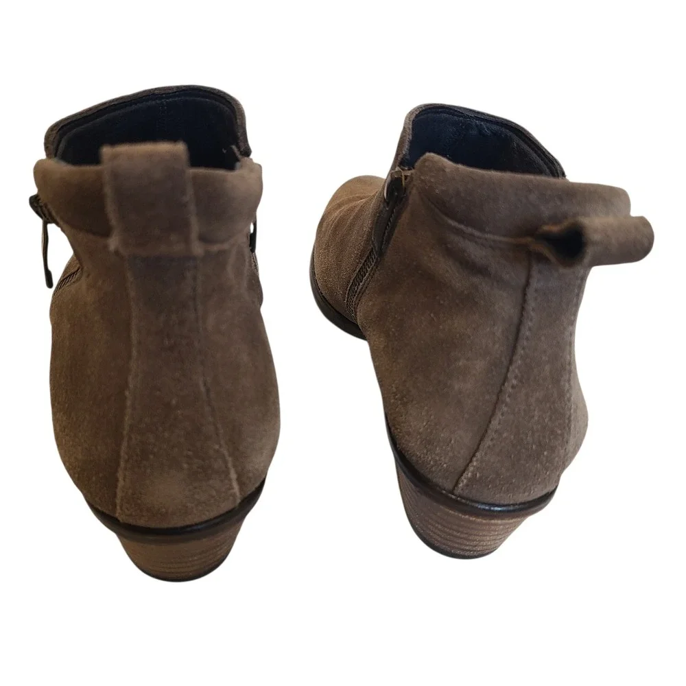 Paul Green Womens Brown Suede Ankle Boots Side Zip Stacked Heel Size 6.5 UK 9 US